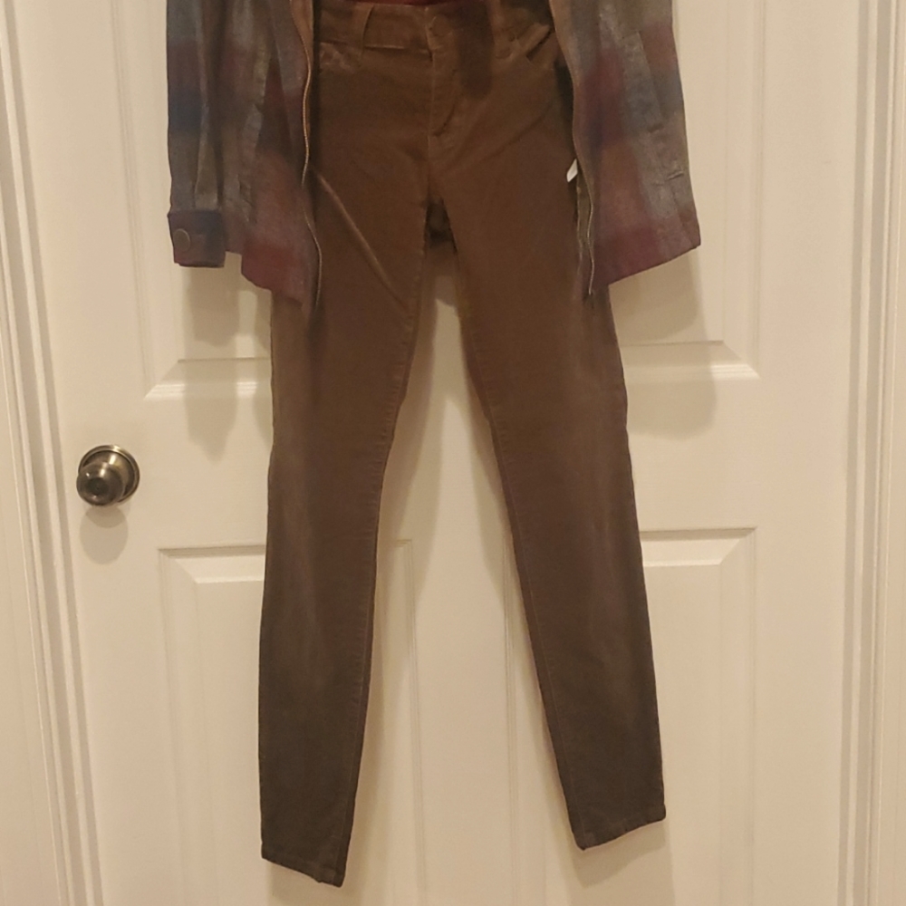 CAbi skinny olive-stretch cords